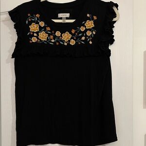 Cupio Black Top with Yellow Floral Embroidery